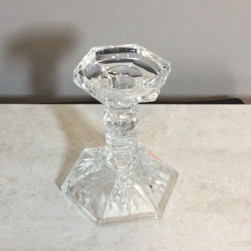 Tapered Clear Crystal-Style Hexagonal Candle Holder - Home Accents
